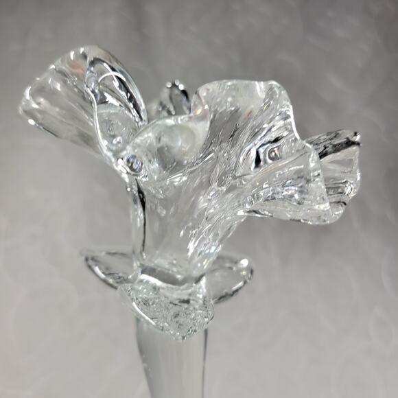 VTG Murano Lily 19" Clear Flower Sculpture Blooming Hand Blown Long Stem - Picture 1 of 16